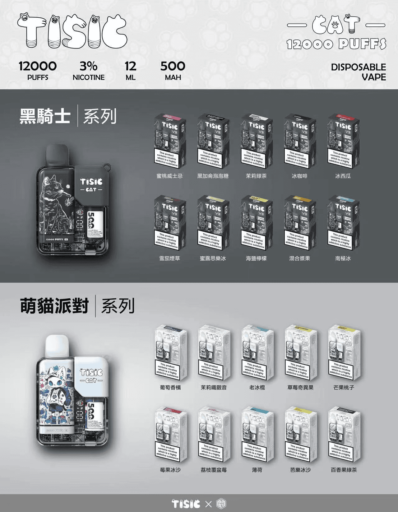 【酷帥 vs 軟萌】TISIC 12,000 口潮流主機 黑騎士個性設計 & 貓派對療癒風格雙選 12ml 純淨大容量、高效防漏不浪費 買 10 送 1 震撼回饋!台灣現貨:圖片 2